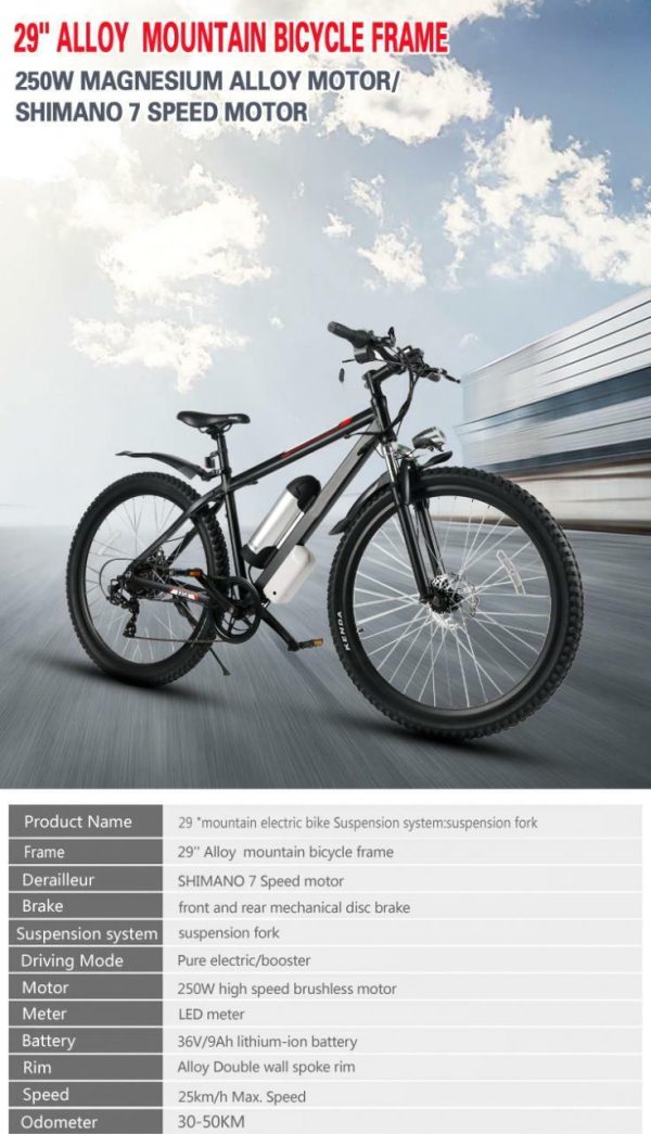 Kasa Electric Mountain Bike Motorised Bicycle Throttle Peddle Aluminium 250w 29" - Image 11