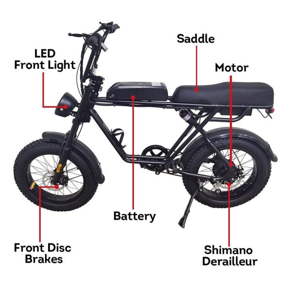 AKEZ 750W 48V R1ZCC Snow Bicycle 20" Electric Bike Battery Black - Image 6