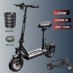 Portable Electric Scooter 1200W 45KM/H for Adults - Foldable Travel E-Bike 2024