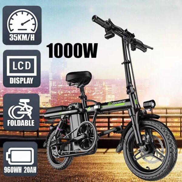 1000W✔Electric Bike Fold ebike Scooter 48V✔80KM🔥Commuter Bicycle & GPS Tracker - Image 2