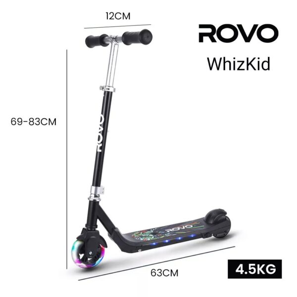 ROVO KIDS WhizKid Electric Scooter Height Adjustable Lithium eScooter Toy Black - Image 2