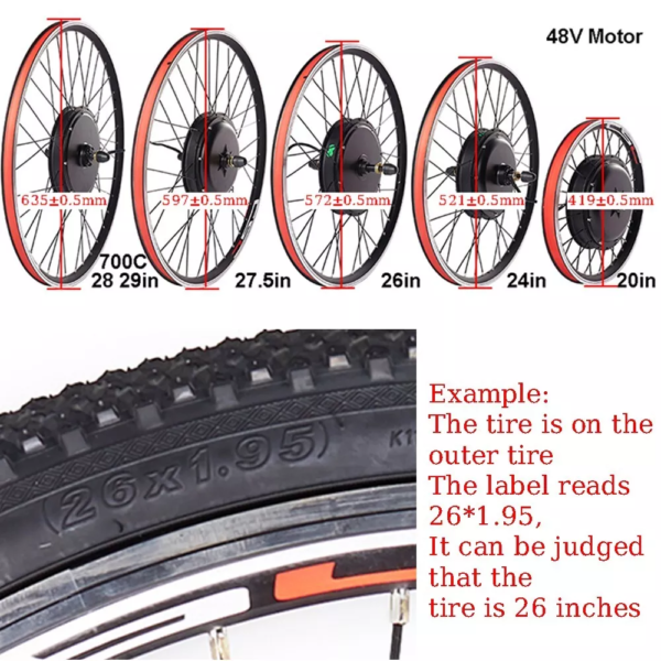 CSC 48V e-bike wheel 1000W 1500W 26in 27.5 29in Electric bicycle Conversion Kit - Image 6