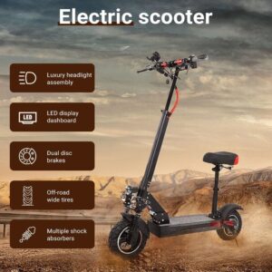 Foldable Electric Scooter 1000W Portable 40-50KM/H Off Road Adult e Bike w/ Seat