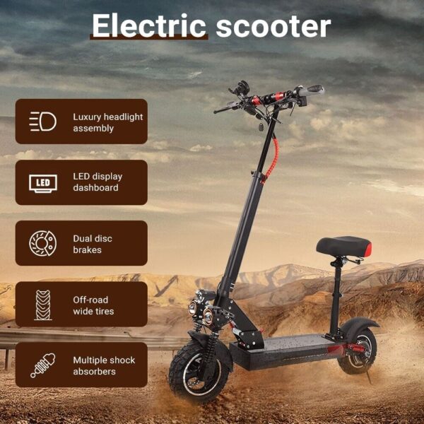 Foldable Electric Scooter 1000W Portable 40-50KM/H Off Road Adult e Bike w/ Seat
