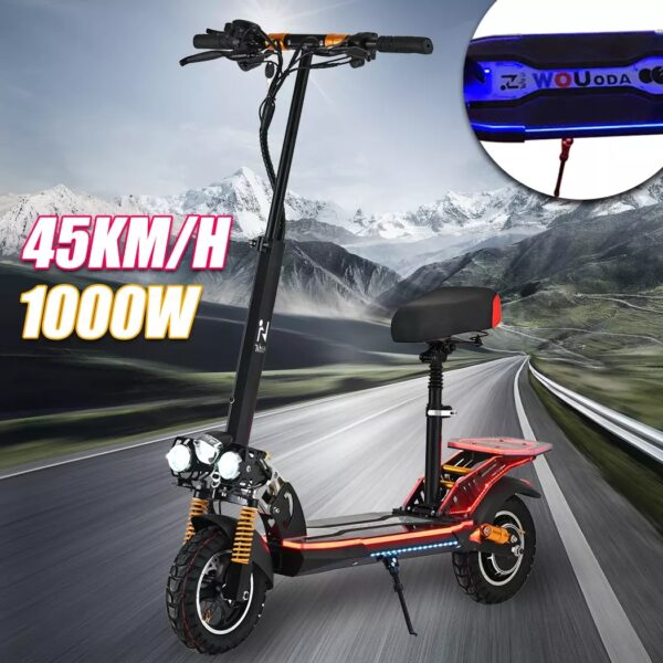 1000W Electric Scooter Off Road 45km/h Foldable Commuter Adult E-Bike RGB Lights