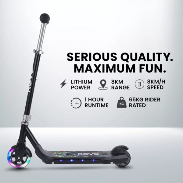 ROVO KIDS WhizKid Electric Scooter Height Adjustable Lithium eScooter Toy Black - Image 6