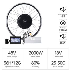 48V 1500W 2000W Electric Motor 26inch 29inch Ebike Conversion Rear Wheel Motor