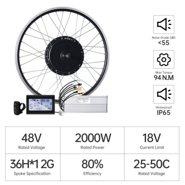 48V 1500W 2000W Electric Motor 26inch 29inch Ebike Conversion Rear Wheel Motor