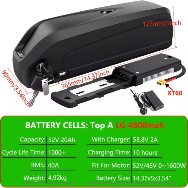 UPP 36V 48V 52V 60V20Ah Lithium ion Battery For eBike Electric Bicycle W/Charger - Image 2