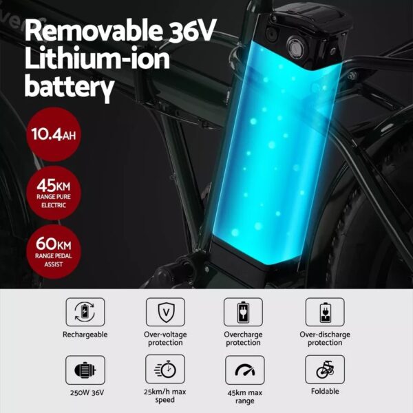 Everfit 20 Inch Folding Electric Bike eBike Urban City Bicycle Rechargeable - Image 2