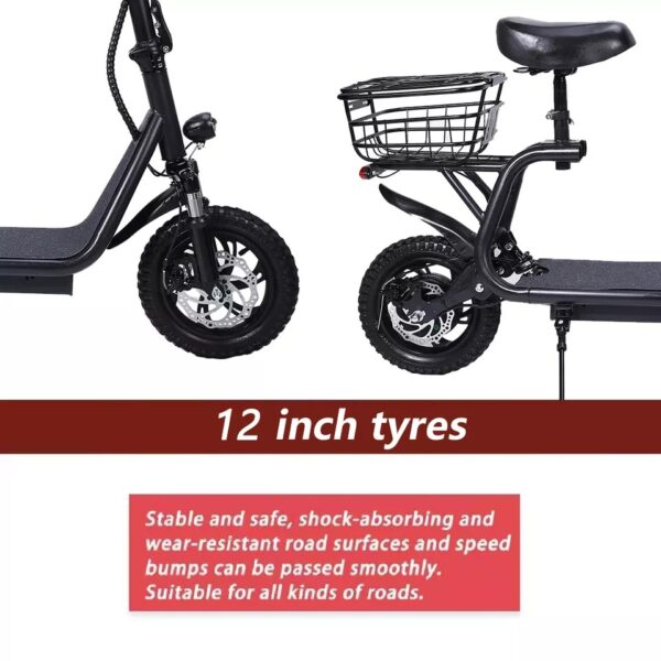 1200W 50KM/H Electric Scooter 12 inch 50km Foldable Travel Adult E-Bike w/Seat - Image 4
