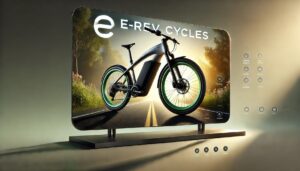A high-end web hero banner for 'E-Rev Cycles', designed with UX_UI excellence. It features a premium electric bike in a sleek three-quarter view.